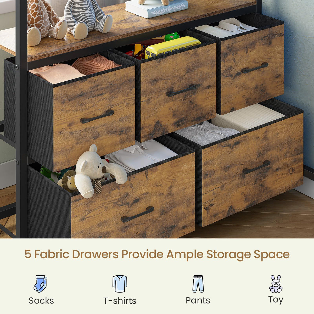 Twin XL Over Twin Bunk Bed with Desk and 5 Storage Drawers J64863