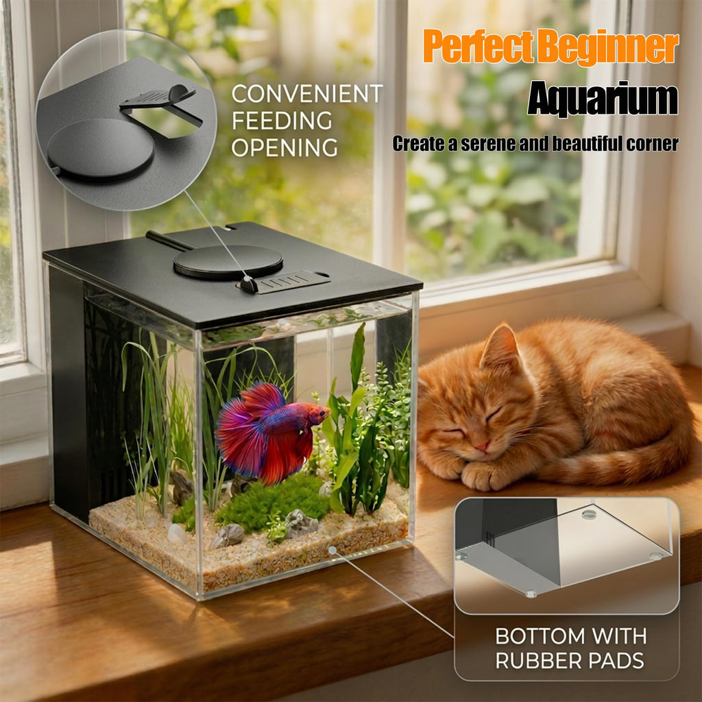 Betta Fish Tank 1 Gal Acrylic Nano Aquarium Kit Black G28069