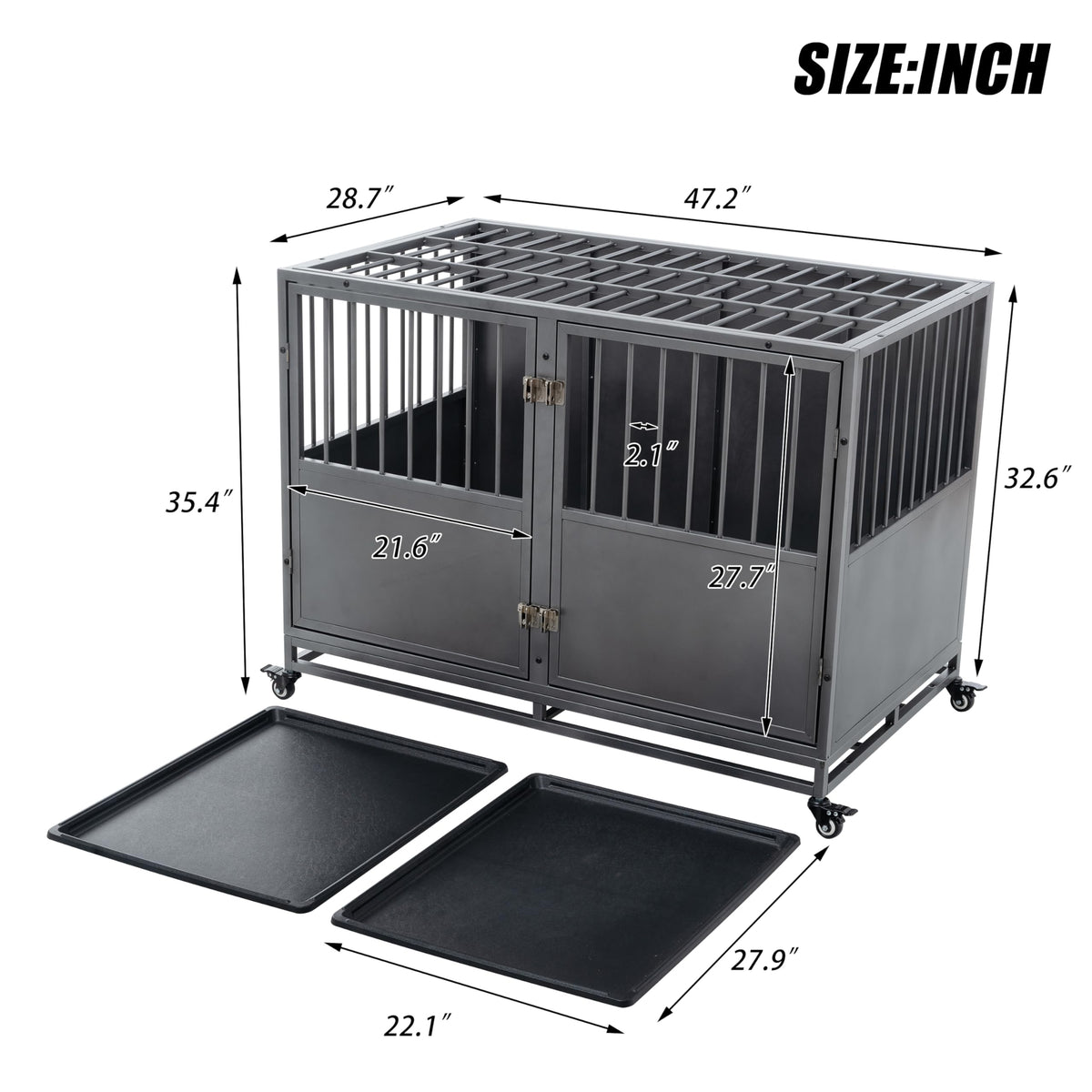 48 inch Heavy Duty Folding Metal Dog Cage with Divider Panel Q405