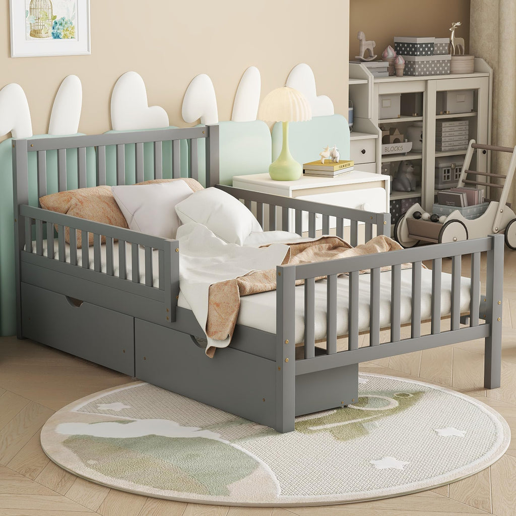 Gray Twin Size Wood Bed Frame with Storage Drawers X950112