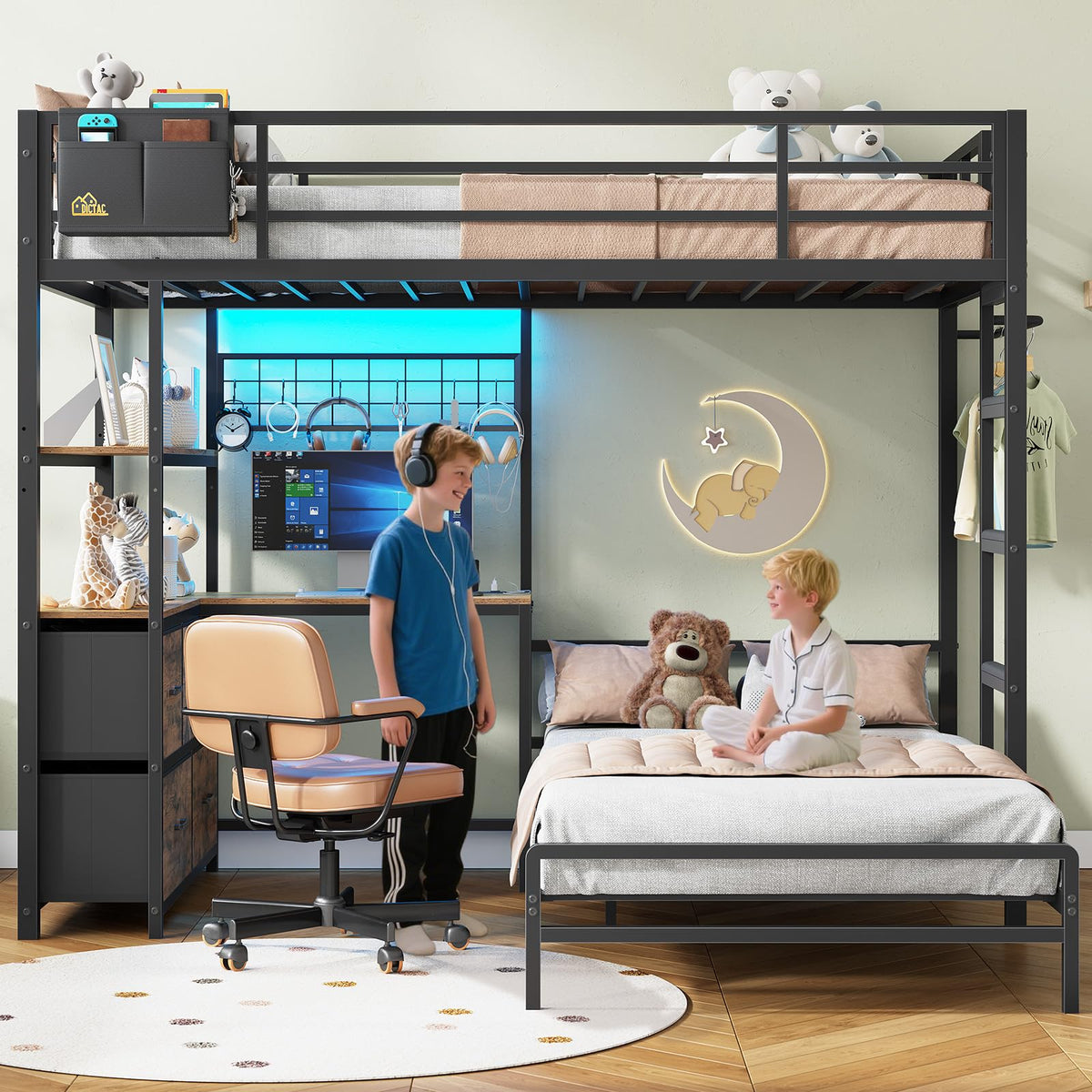 Twin XL Over Twin Bunk Bed with Desk and 5 Storage Drawers J64863