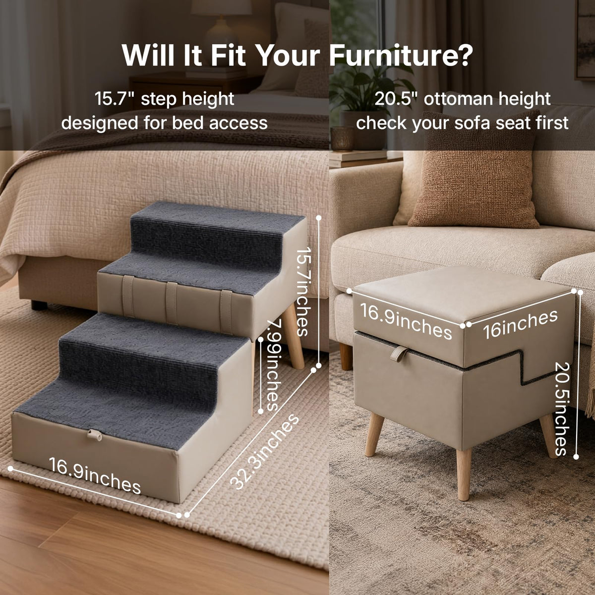 2-in-1 Foldable Dog Stairs & Ottoman K279973