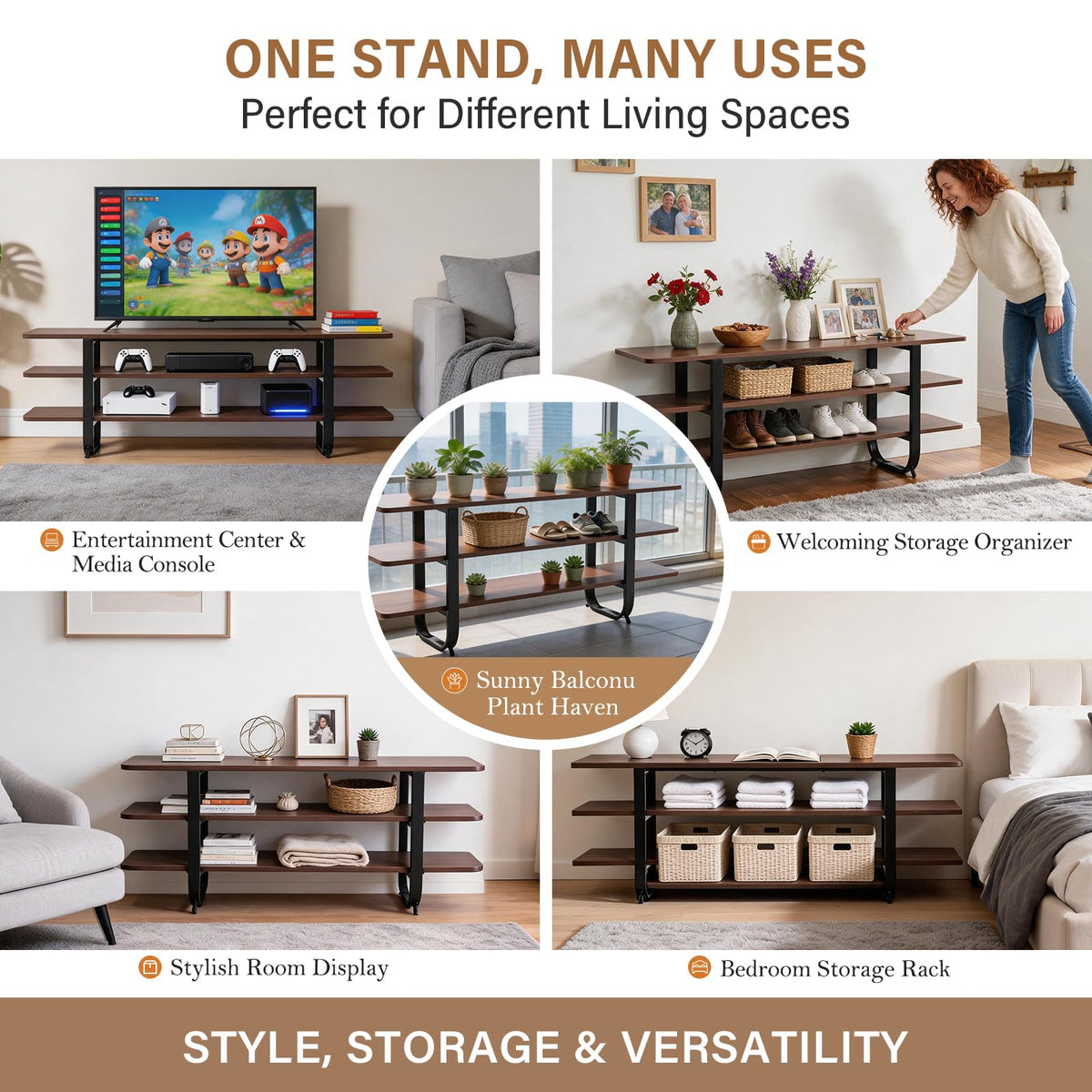 Walnut 3-Tier TV Stand B15593