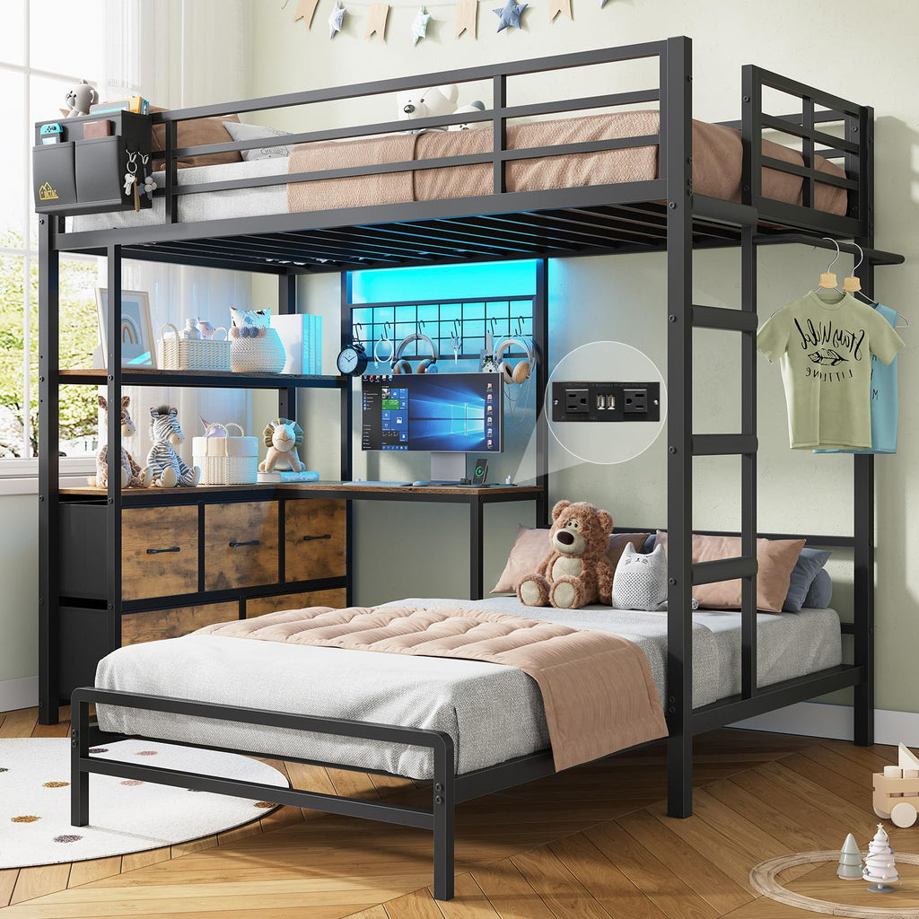 Twin XL Over Twin Bunk Bed with Desk and 5 Storage Drawers J64863