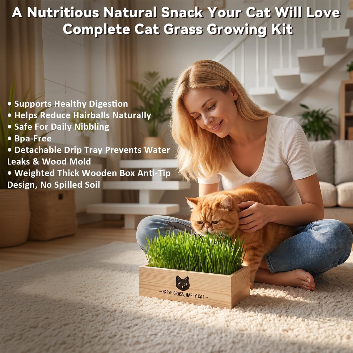 Cat Grass Kit Indoor Non-GMO Wheatgrass Seeds Growing Set A678767
