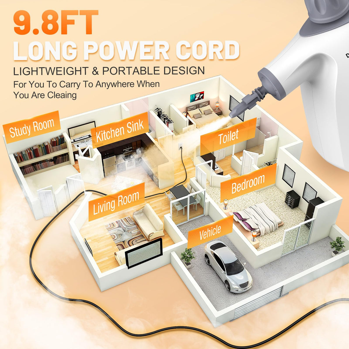 Handheld Pressurized Steam Cleaner with 11-Pieces Accessories Q147