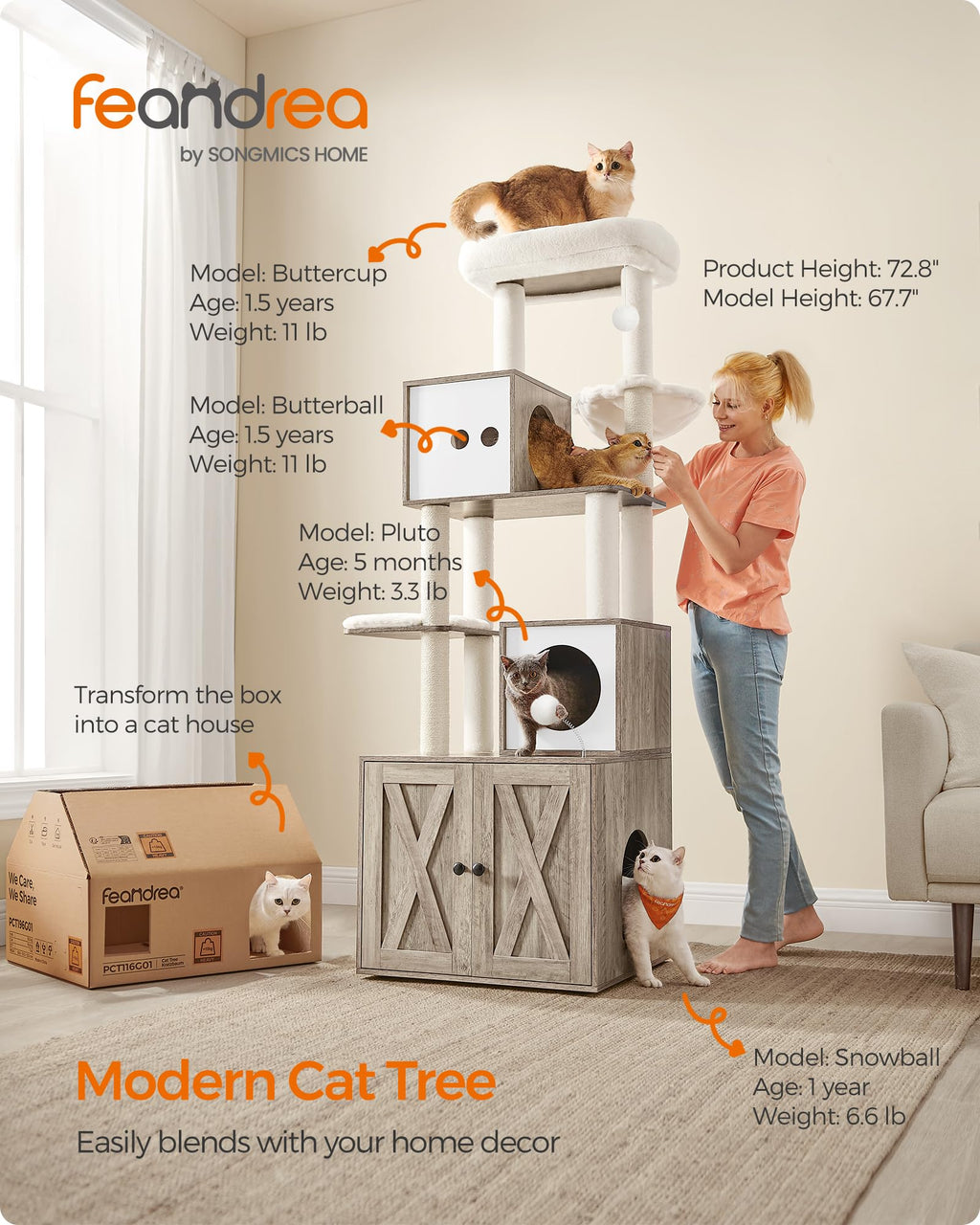 70.1-Inch Tall Cat Tree with Litter Box Enclosure Y64723