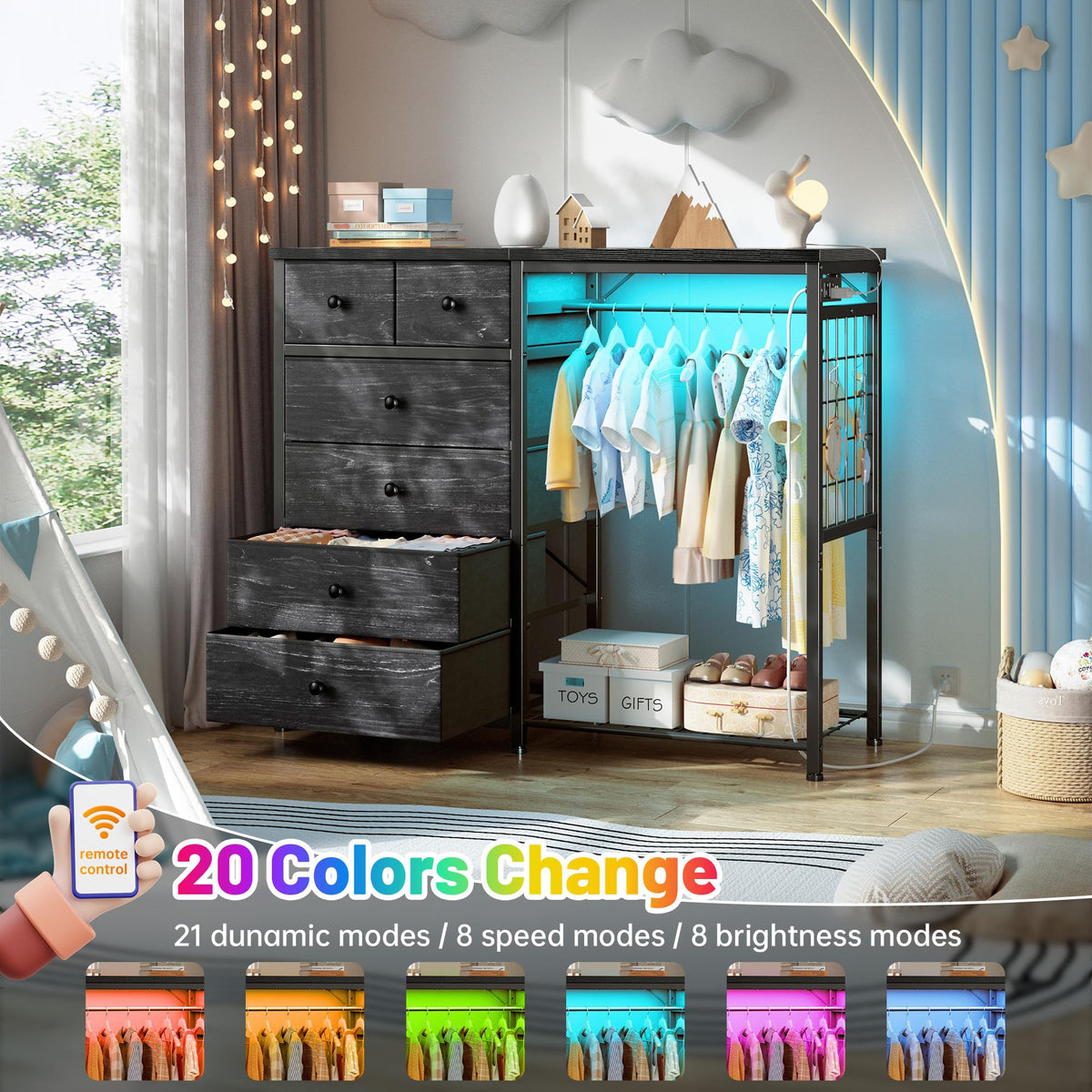 49.2" W Dresser with Hanging Rack & 6 Drawers U6833