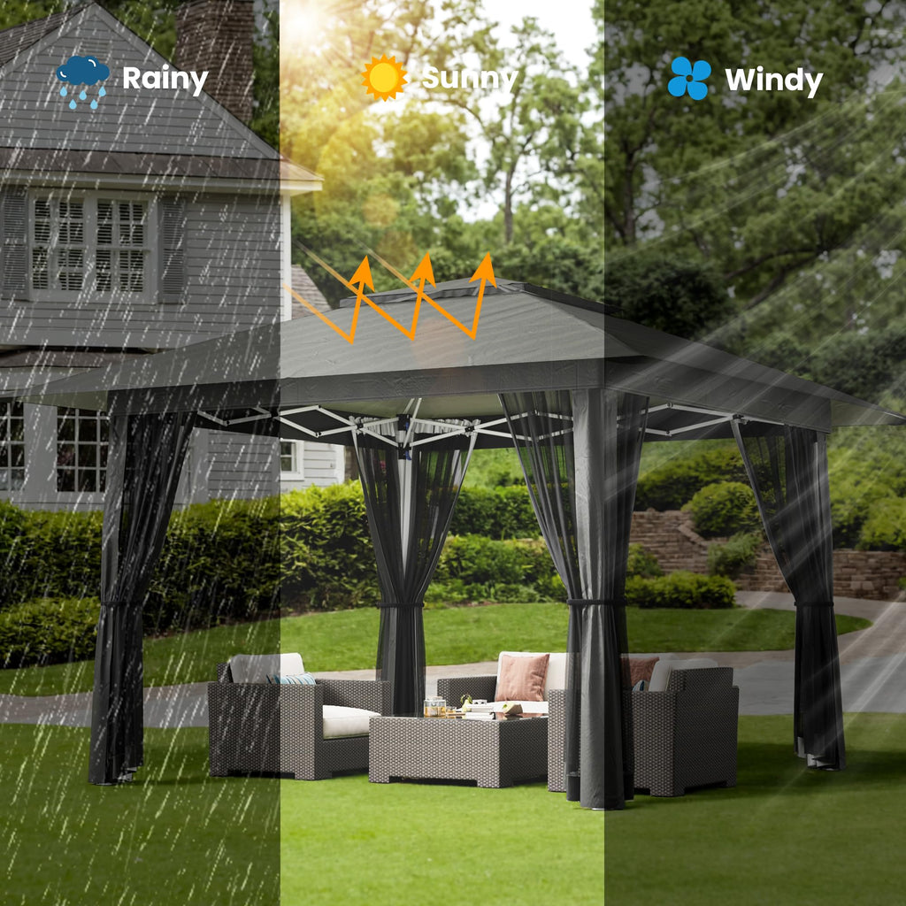 13x13 Pop Up Gazebo Tent with Mosquito Netting Grey D951