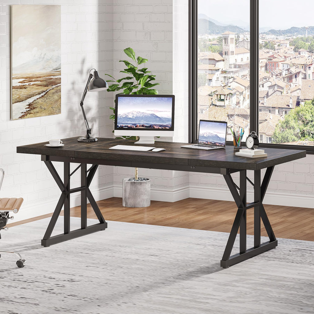 70.8 Inch Black Oak Executive Desk E865