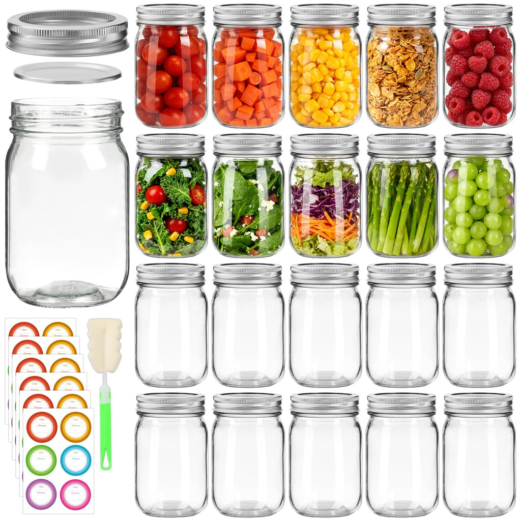 20 Pack 12oz Glass Mason Jars with Lids and Bands J33435
