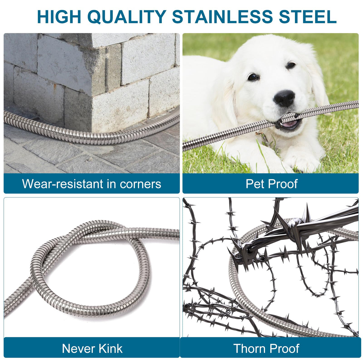 Metal Garden Hose 100 ft x 5/8 in Stainless Steel Non Expandable Kink Resistant L44244