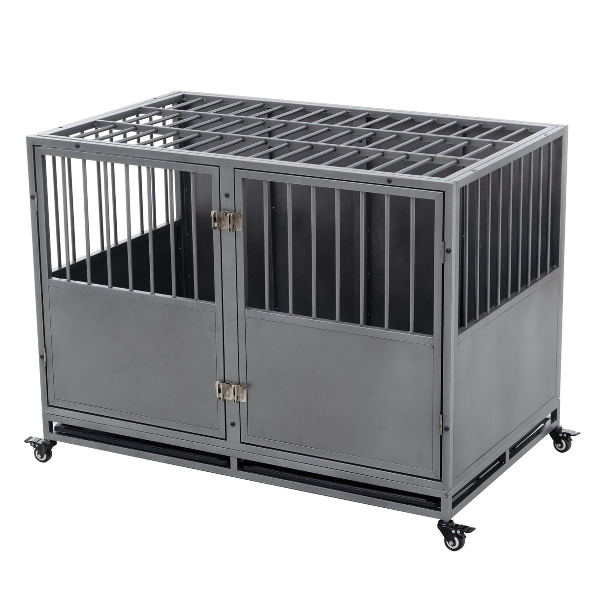 48 inch Heavy Duty Folding Metal Dog Cage with Divider Panel Q405