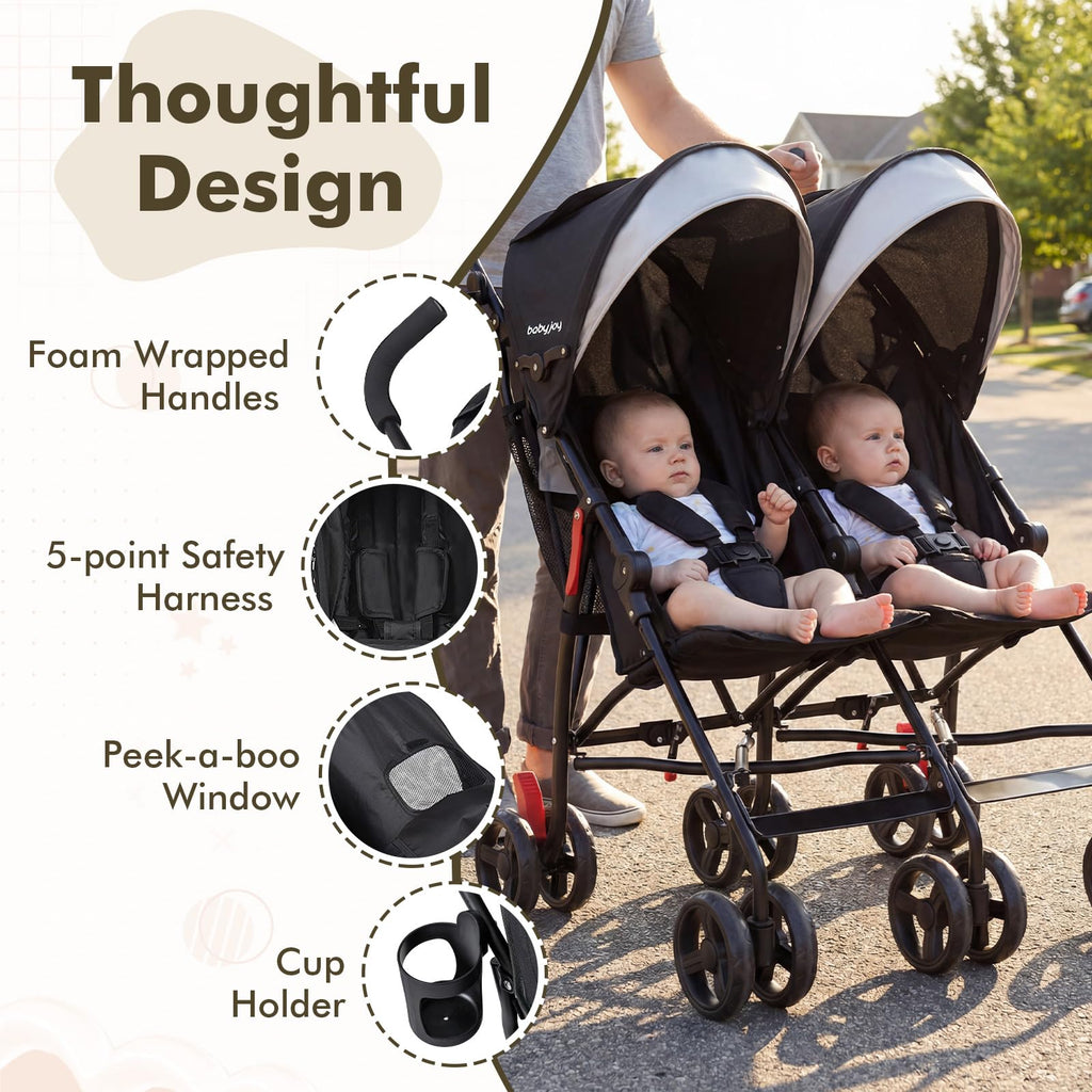 Lightweight Double Umbrella Stroller with Cup Holder and Adjustable Canopy J976