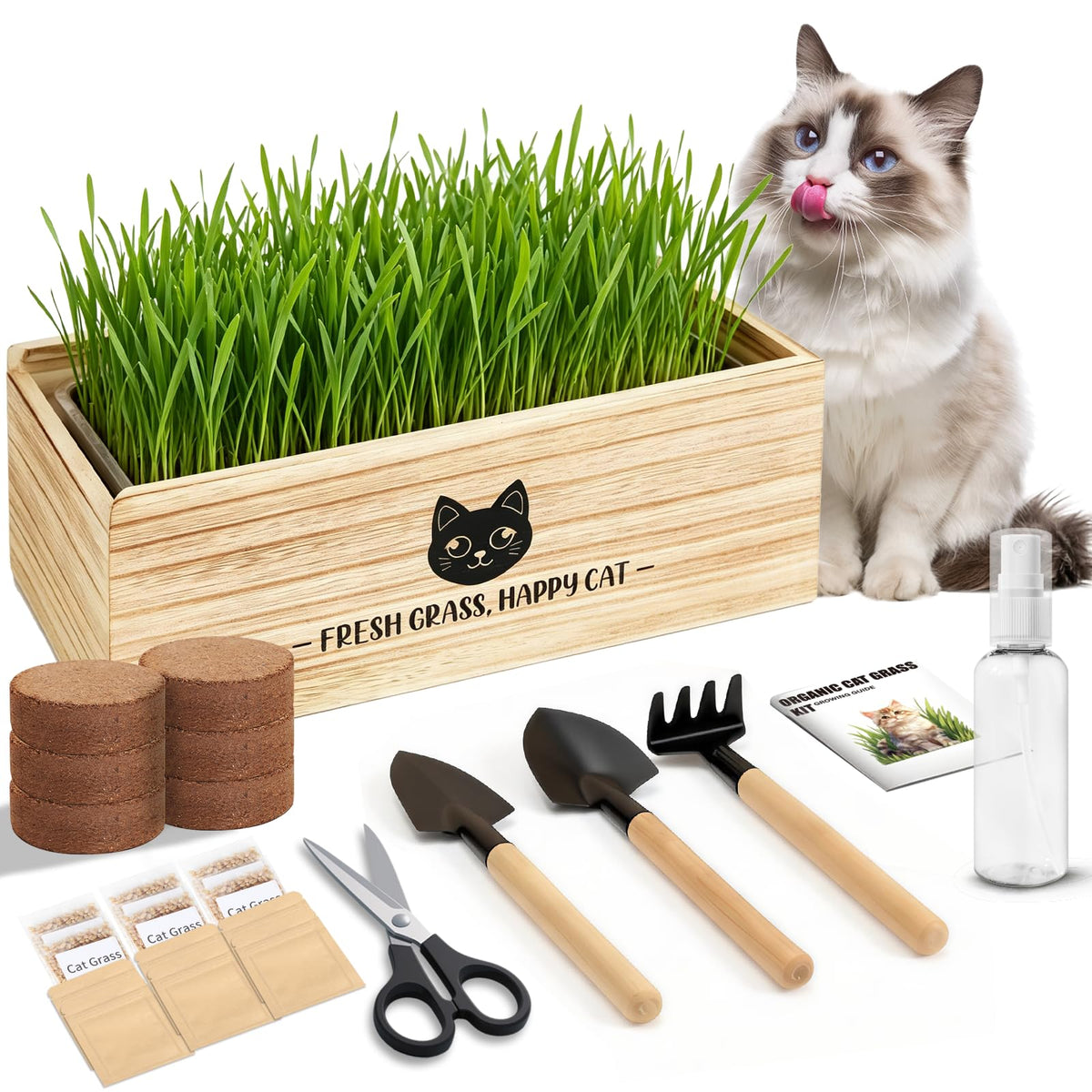 Cat Grass Kit Indoor Non-GMO Wheatgrass Seeds Growing Set A678767
