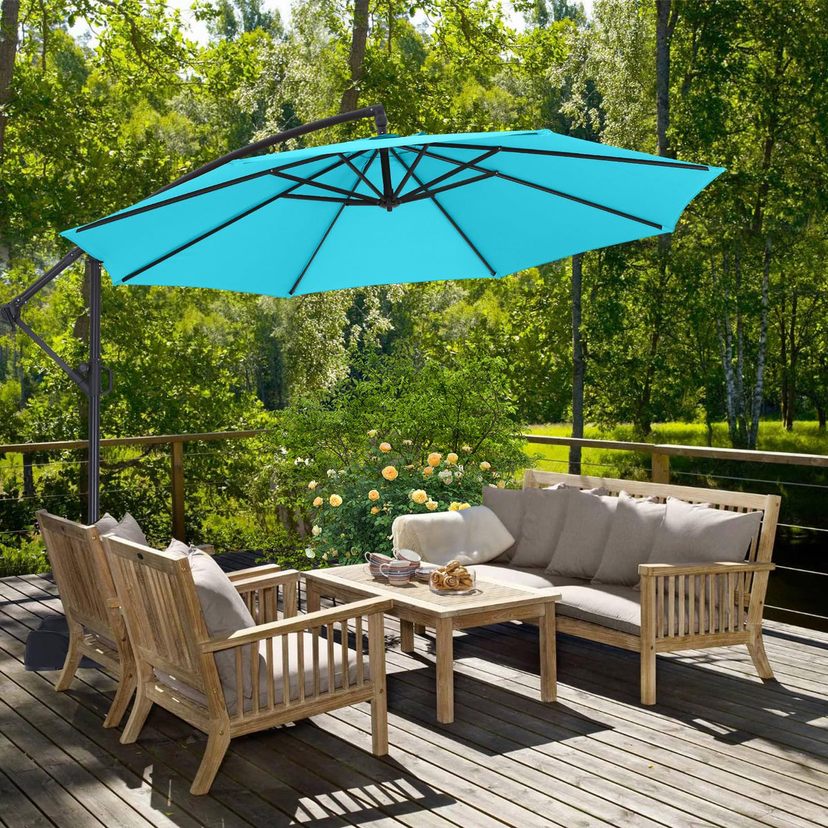10FT Cantilever Umbrella with Base and Weights Bag R3403