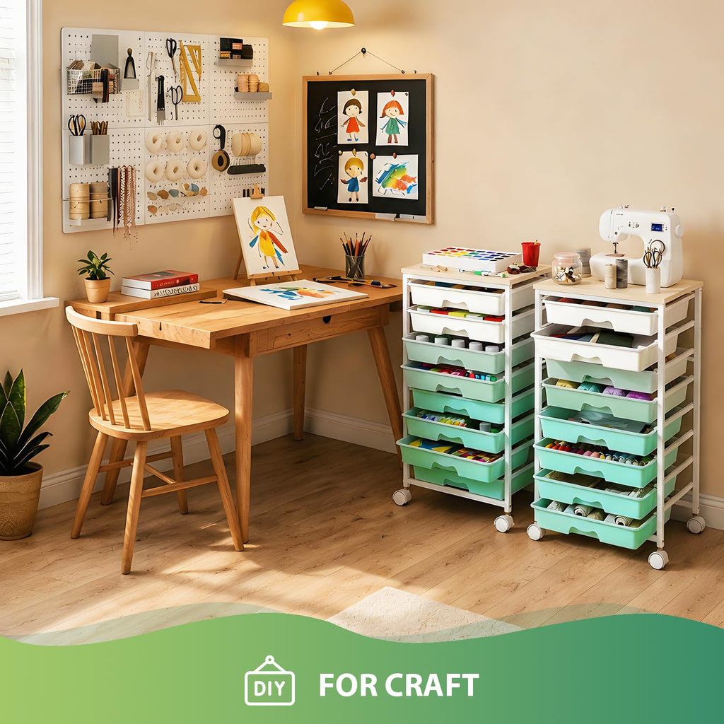 Green Rolling Cart with 8 Drawers L4949