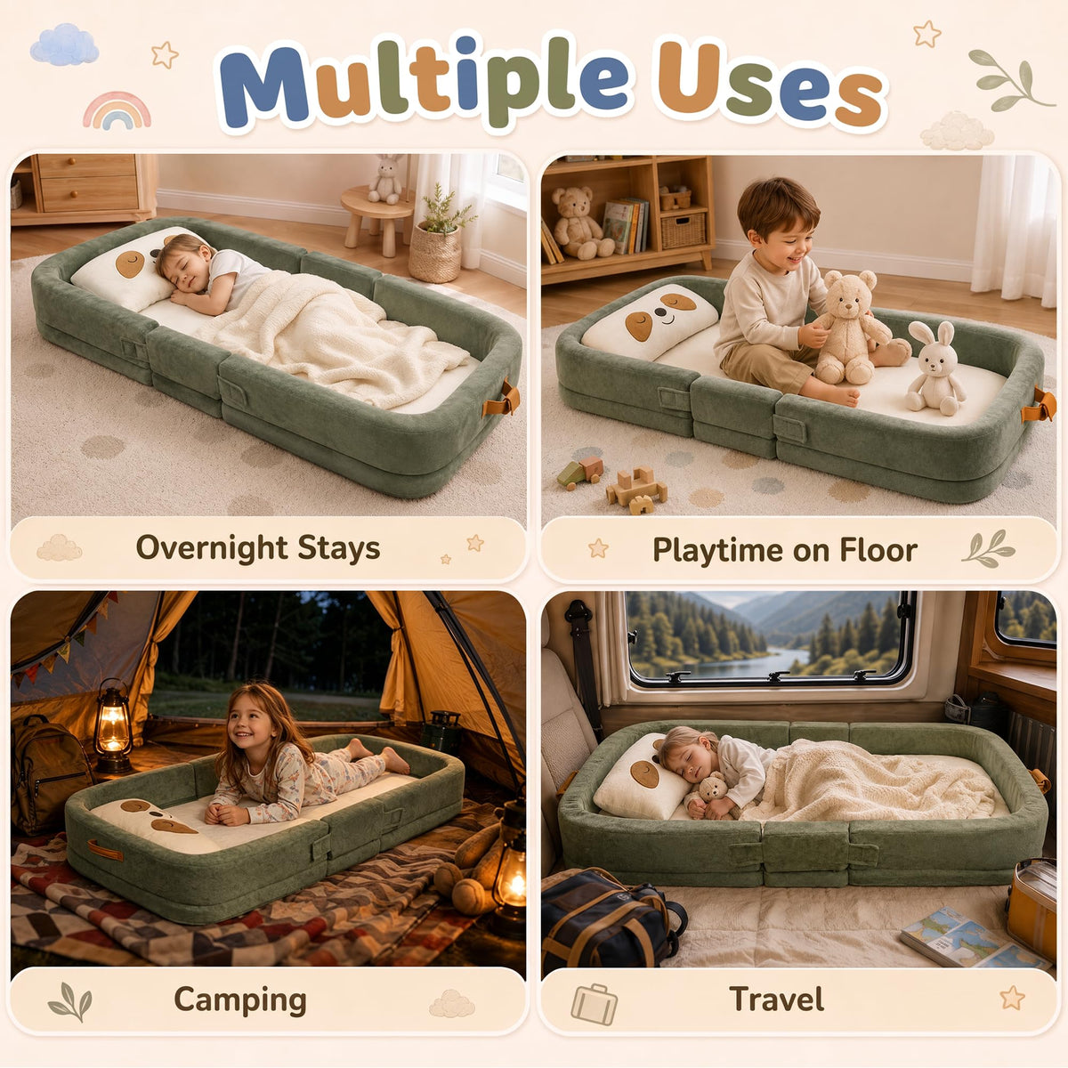 Foldable Portable Toddler Travel Bed with Pillow I274242
