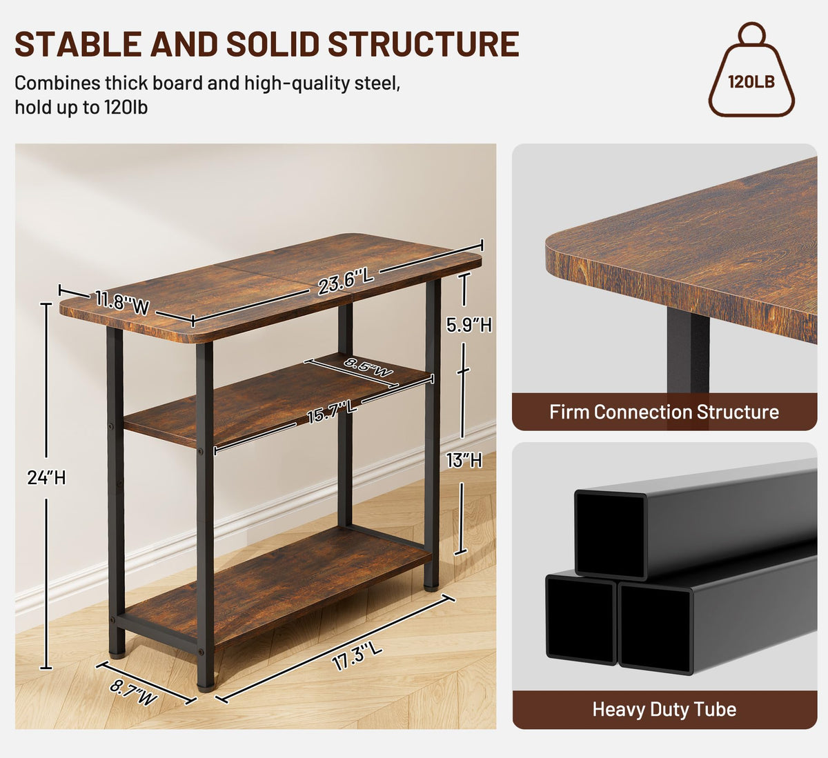 3-Tier Side Table with Storage Tabletop Y509