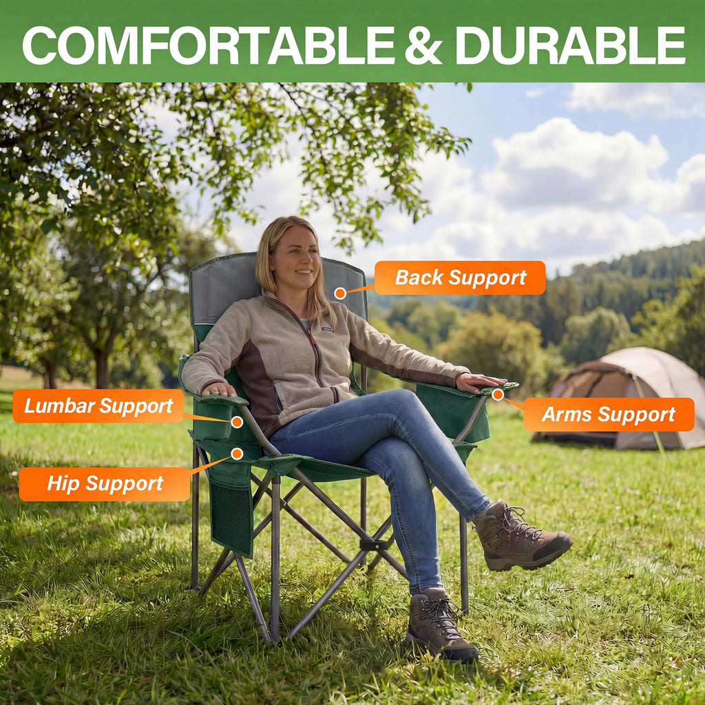 Oversized 2 Pack Heavy Duty Padded Camping Chair with Cooler Bag R540392