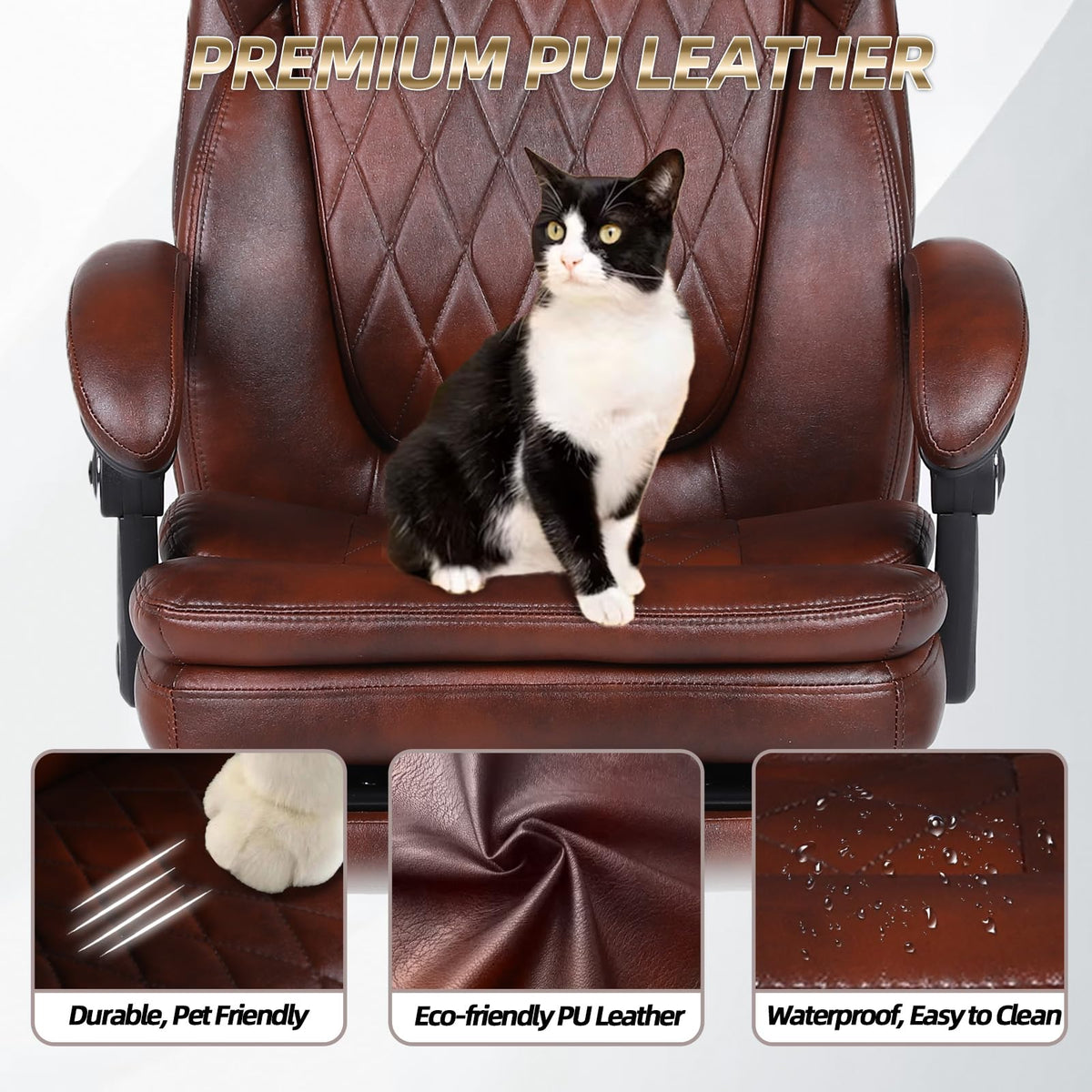 Big and Tall Brown PU Leather Reclining Office Chair with Foot Rest M115408
