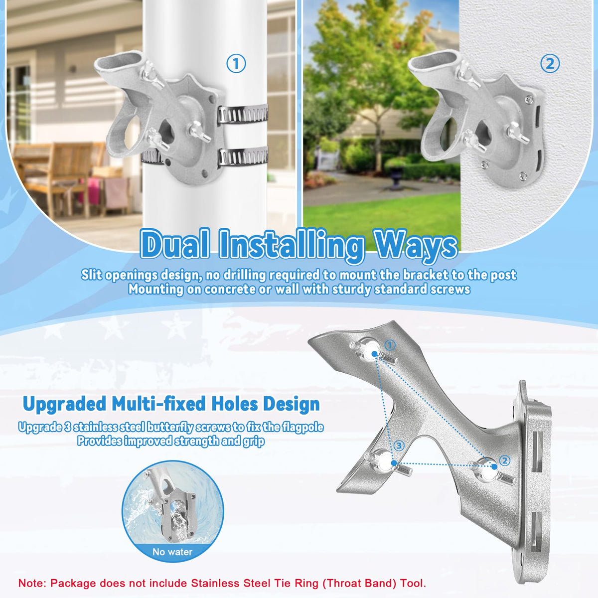 1" Metal Flag Pole Holder with 3 Fixed Holes G987