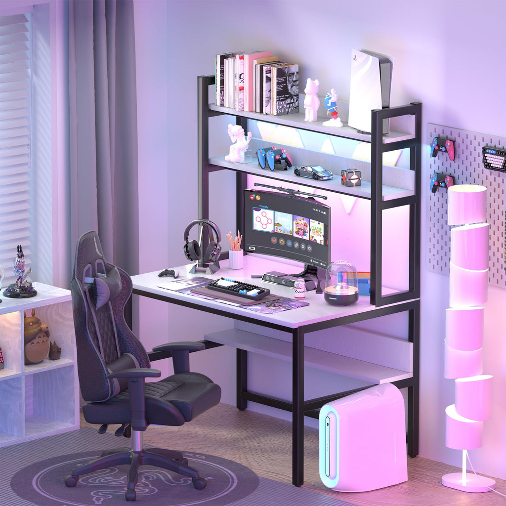 White Computer Desk with Hutch and Shelves L227