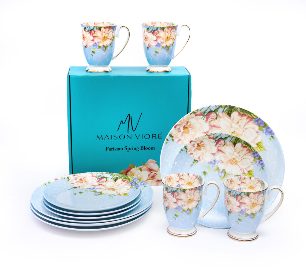 Blue Ceramic Porcelain 12 Pc Plates and Mugs Set U10998