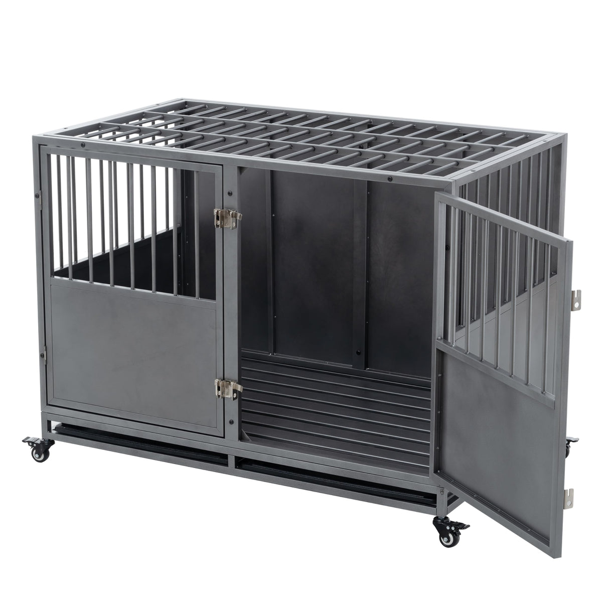 48 inch Heavy Duty Folding Metal Dog Cage with Divider Panel Q405