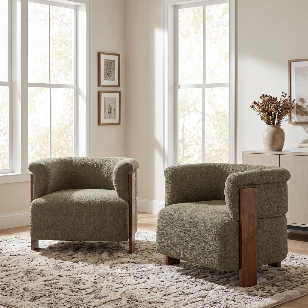 Boucle Upholstered Barrel Chairs Set of 2 W289