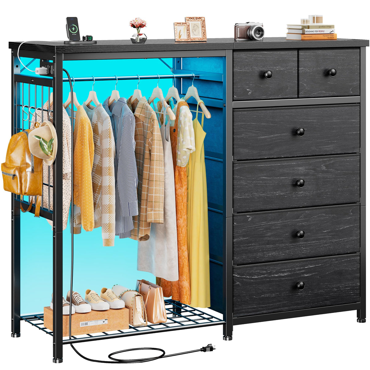 49.2" W Dresser with Hanging Rack & 6 Drawers U6833