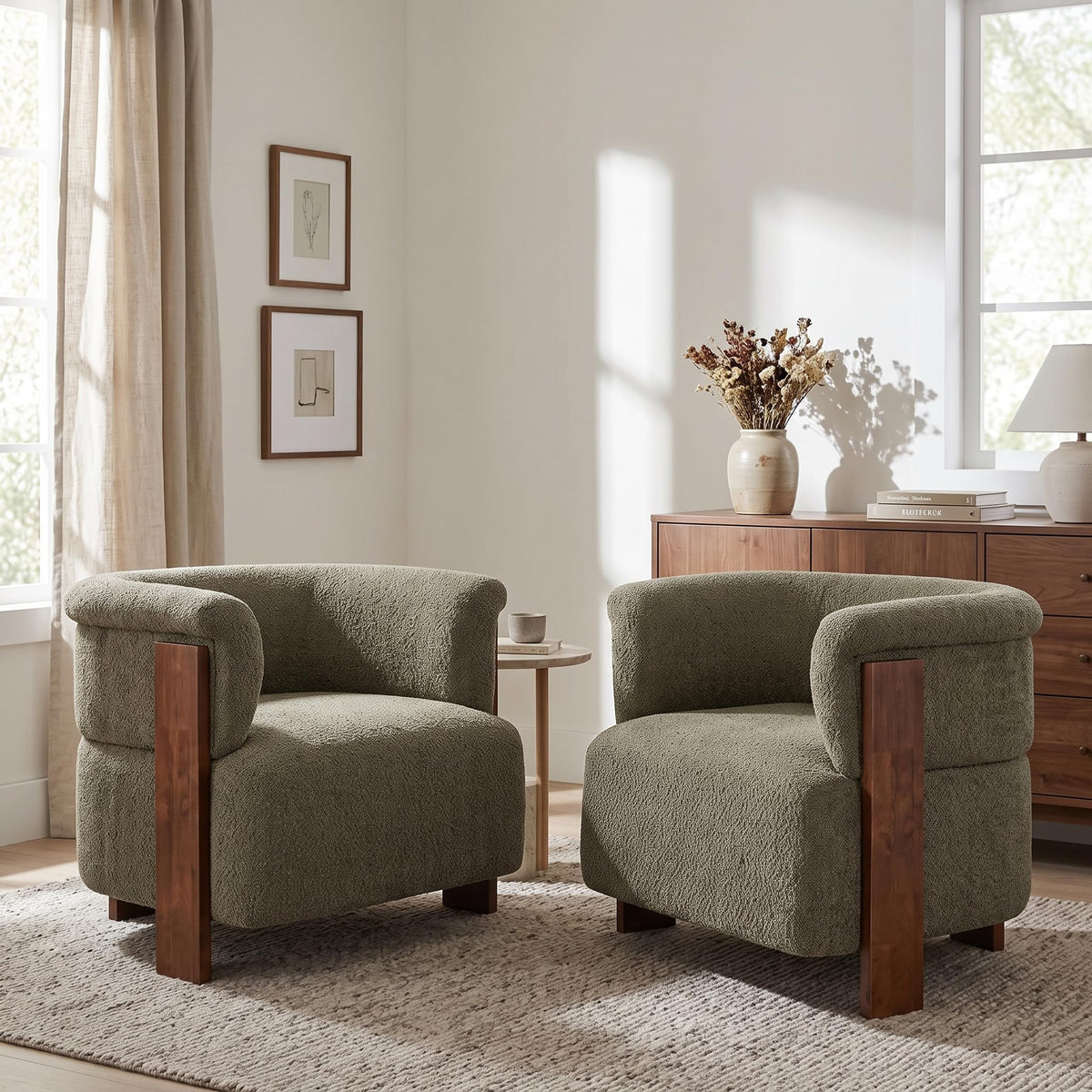 Boucle Upholstered Barrel Chairs Set of 2 W289