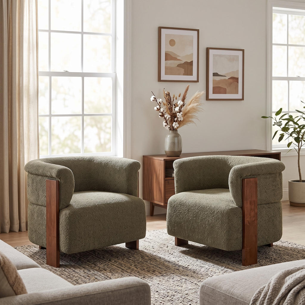 Boucle Upholstered Barrel Chairs Set of 2 W289