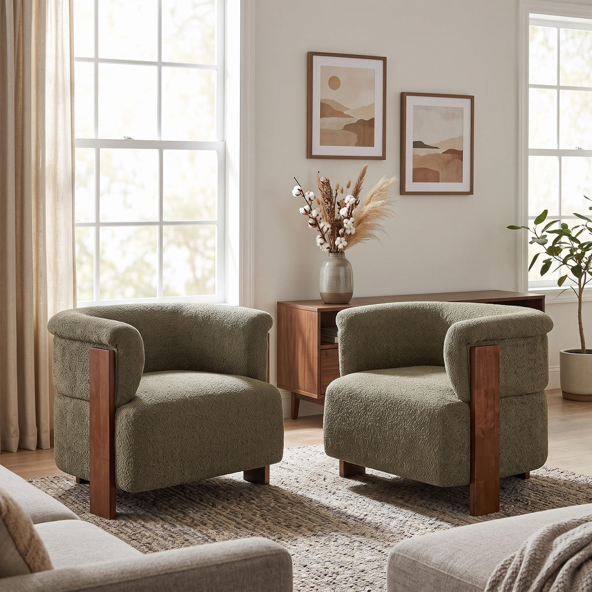 Boucle Upholstered Barrel Chairs Set of 2 W289