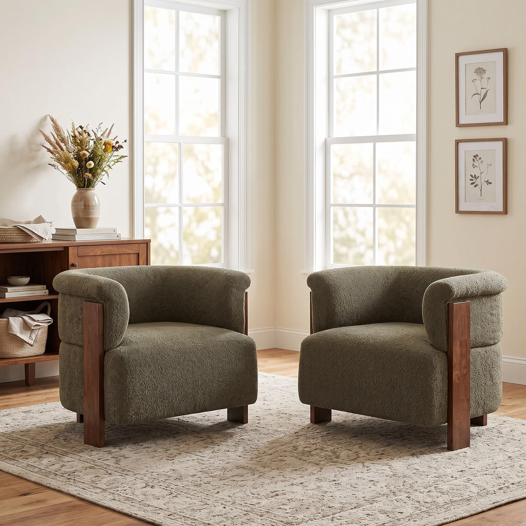 Boucle Upholstered Barrel Chairs Set of 2 W289