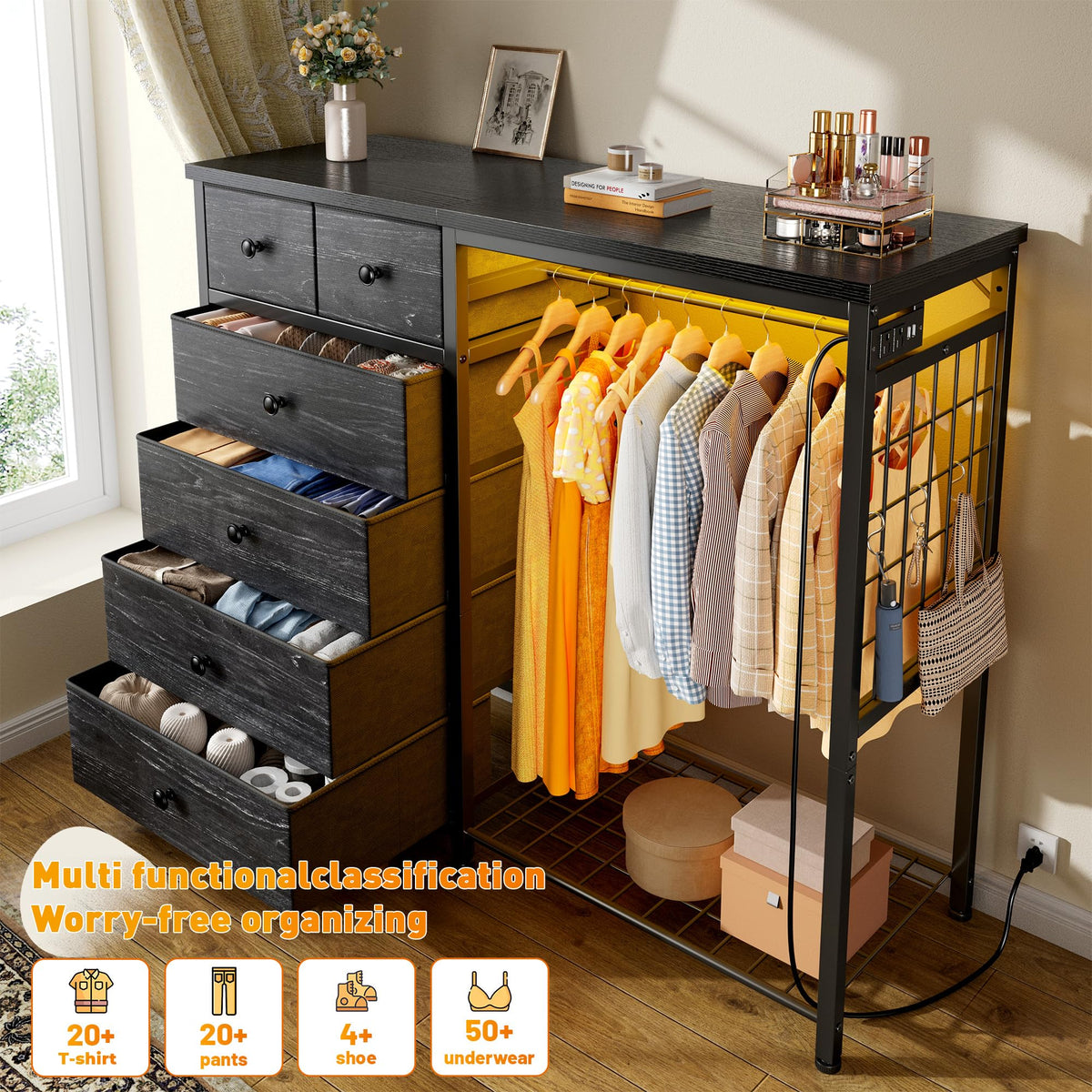 49.2" W Dresser with Hanging Rack & 6 Drawers U6833